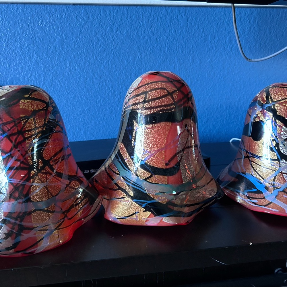 Artistic Glass Italian Pendant Light Shades - Red, Black, and Gold leaf in glass